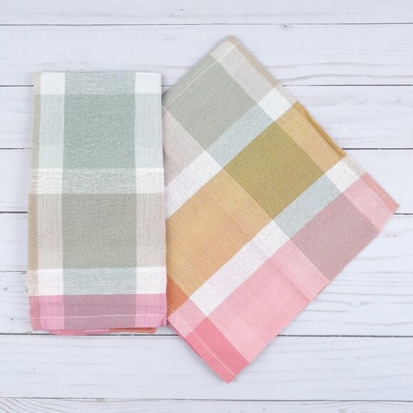 Fabric Dinner Napkins Spring Easter Plaid Cotton 19x19 Set of 4 - Picture 1 of 4
